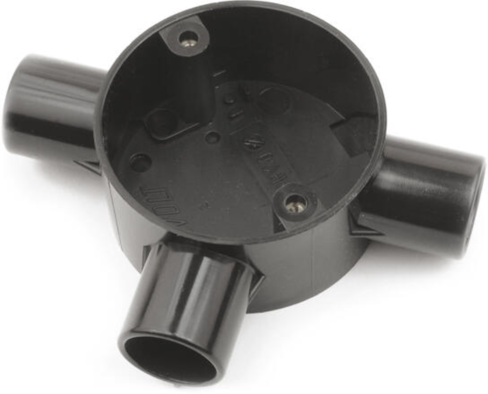 U/Volt CB25/3BK Tee Circ Box 25mm Black