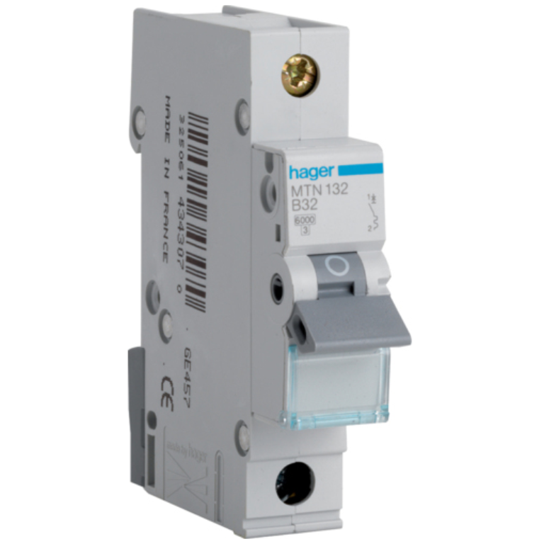 Hager MTN132 MCB SP Type B 32A 6kA